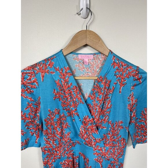 Lilly Pulitzer Dress Womens XS Turquoise Bellanna Coral Reef Short Sleeve Silk - Picture 4 of 13